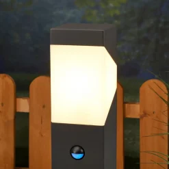 Lucande Kiran sokkellampe, 60 cm, sensor, grå, IP44, E27