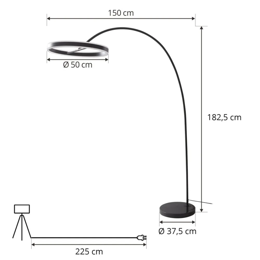 Lucande Pendellamper|Gulvlamper>LED buelampe Yekta, sort, 183 cm, dæmpbar