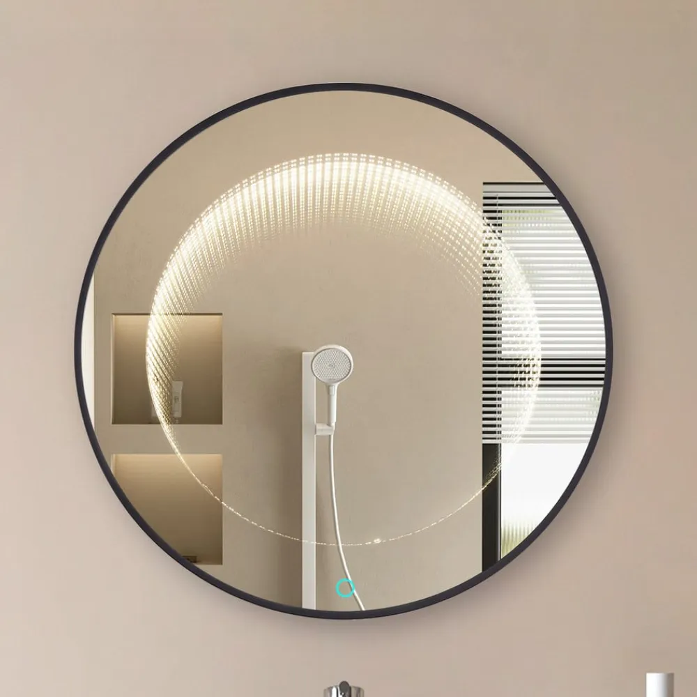 LED infinity-spejl Emire, sort, aluminium, CCT, IP44^Lucande Best