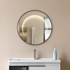 LED infinity-spejl Emire, sort, aluminium, CCT, IP44^Lucande Best