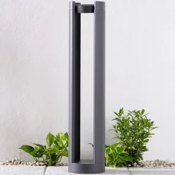 Lucande Terrassebelysning|Gadebelysning>LED pullert Dylen, grå, metal, 80 cm, IP65