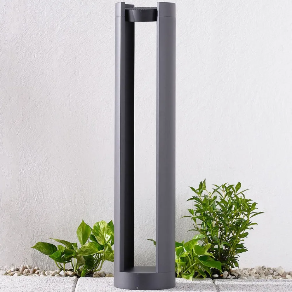 Lucande Terrassebelysning|Gadebelysning>LED pullert Dylen, grå, metal, 80 cm, IP65