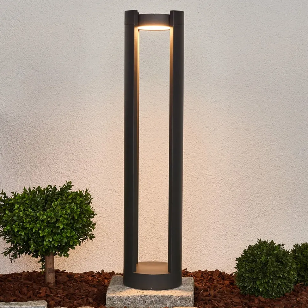 Lucande Terrassebelysning|Gadebelysning>LED pullert Dylen, grå, metal, 80 cm, IP65