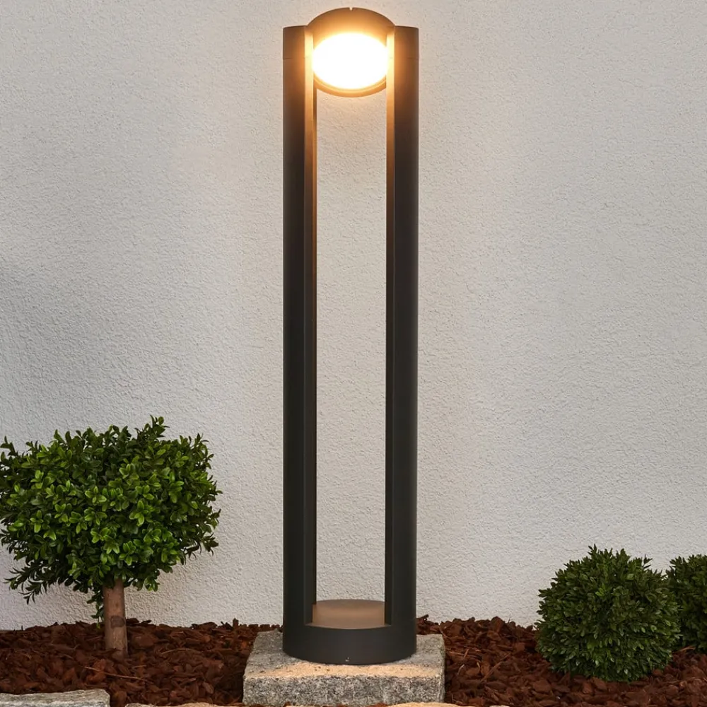 Lucande Terrassebelysning|Gadebelysning>LED pullert Dylen, grå, metal, 80 cm, IP65