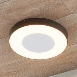 Lucande LED udendørs loftlampe Sora, rund, sensor, IP54