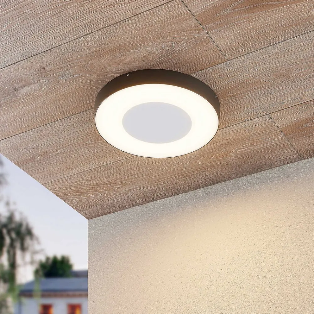 Lucande LED udendørs loftlampe Sora, rund, sensor, IP54