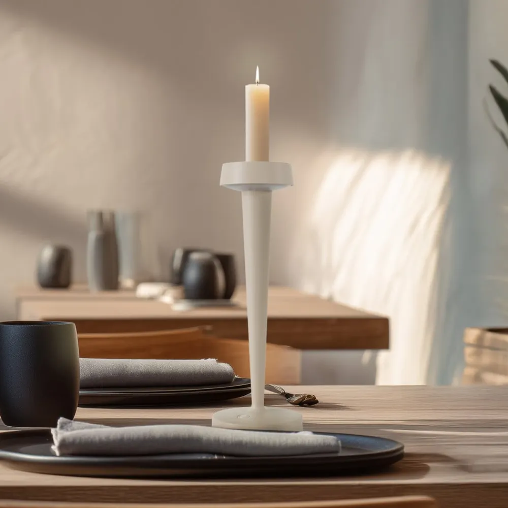 LED-batteridrevet lysestage Lea, vase, beige, 28 cm^Lucande