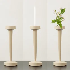 LED-batteridrevet lysestage Lea, vase, beige, 28 cm^Lucande