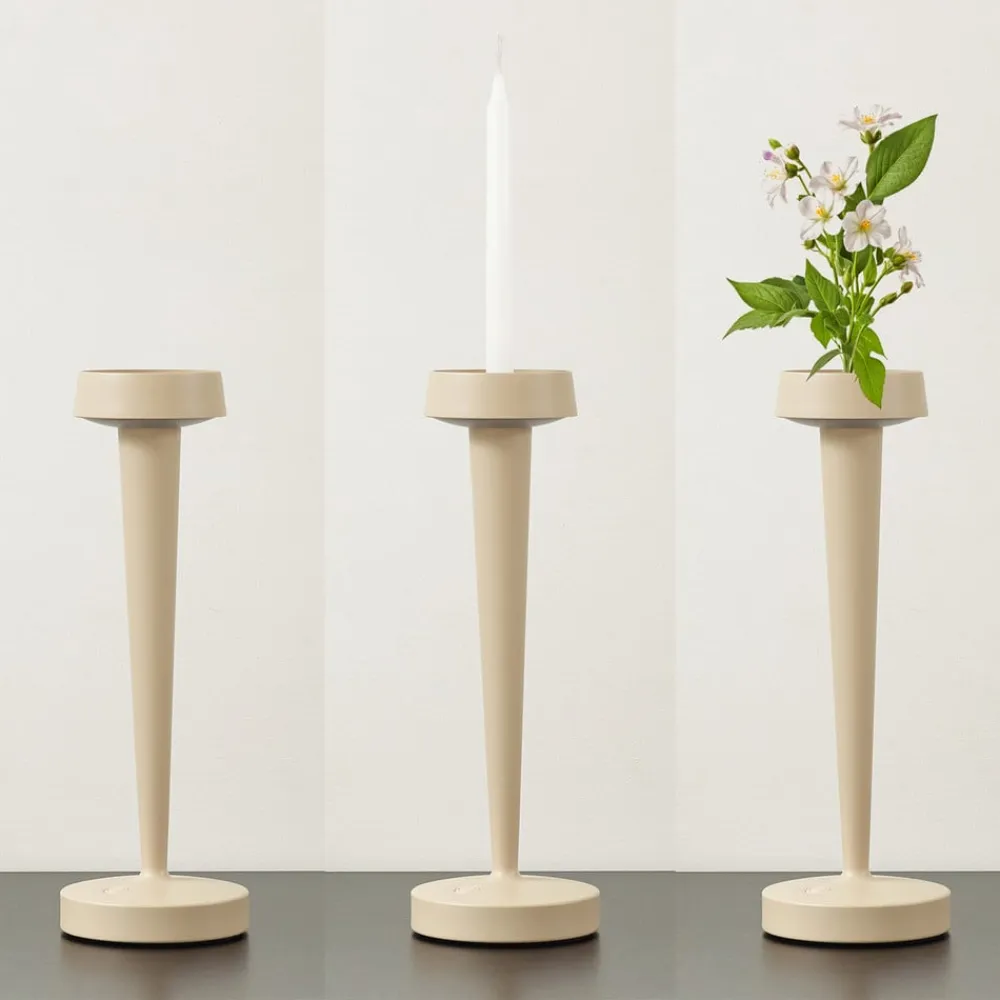 LED-batteridrevet lysestage Lea, vase, beige, 28 cm^Lucande