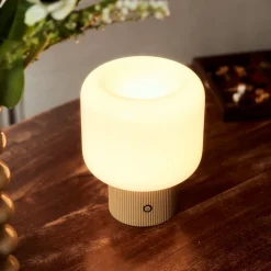 Lucande Bordlamper>LED-batteridrevet bordlampe Katrin Palme, beige, glas