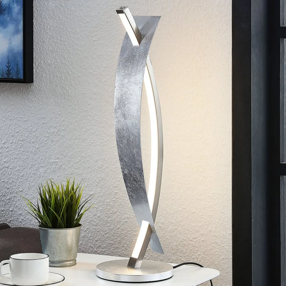 Lucande LED-bordlampe Marija, sølvfarvet, dæmpbar, 62 cm