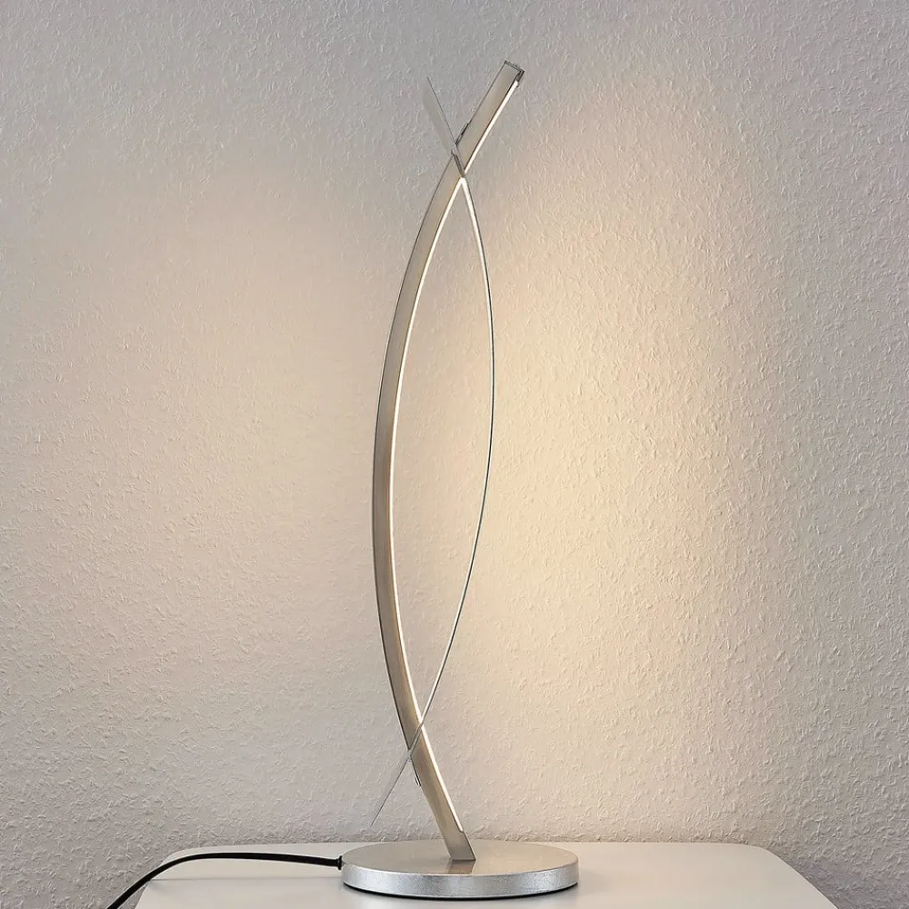 Lucande LED-bordlampe Marija, sølvfarvet, dæmpbar, 62 cm