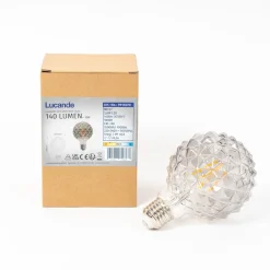 Lucande LED-globepære G95, E27 3,8W, 1800K, struktur, røgfarvet