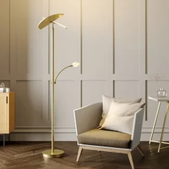 LED-gulvlampe Anniki, messing, justerbar, dæmpbar^Lucande Clearance