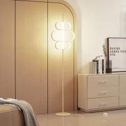 Lucande LED-gulvlampe Audrina, beige, metal, dæmpbar