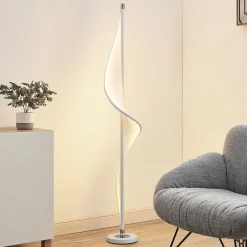 LED-gulvlampe Edano, 154 cm, hvid, tekstil, dæmpbar^Lucande Clearance