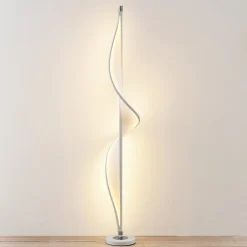 LED-gulvlampe Edano, 154 cm, hvid, tekstil, dæmpbar^Lucande Clearance