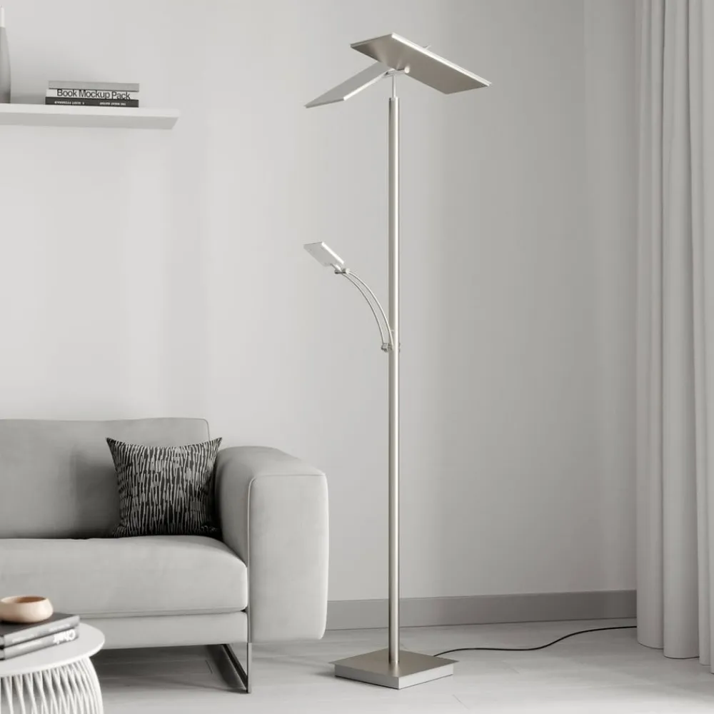 Lucande Gulvlamper|Gulvlamper>LED-gulvlampe Parthena, nikkel, metal, 180 cm