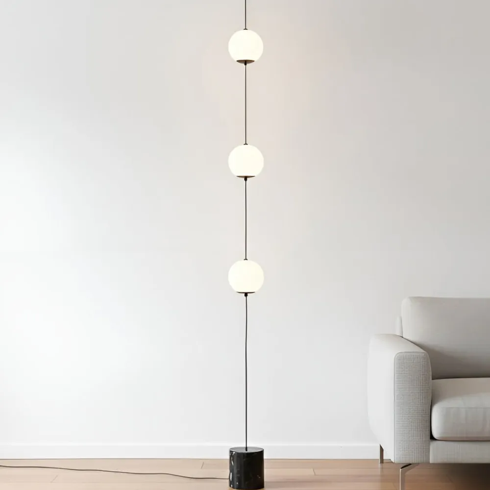 Lucande LED-gulvlampe Sphere, sort/opal, glas, dæmpbar