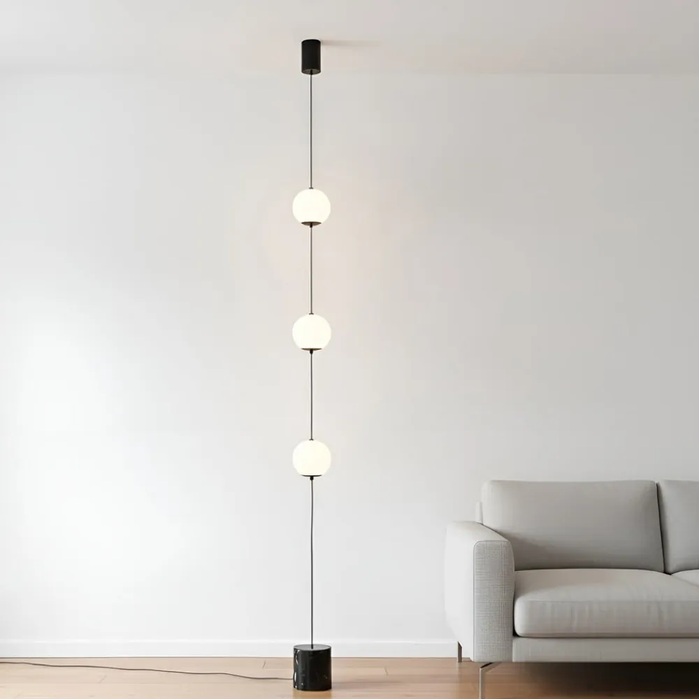 Lucande LED-gulvlampe Sphere, sort/opal, glas, dæmpbar