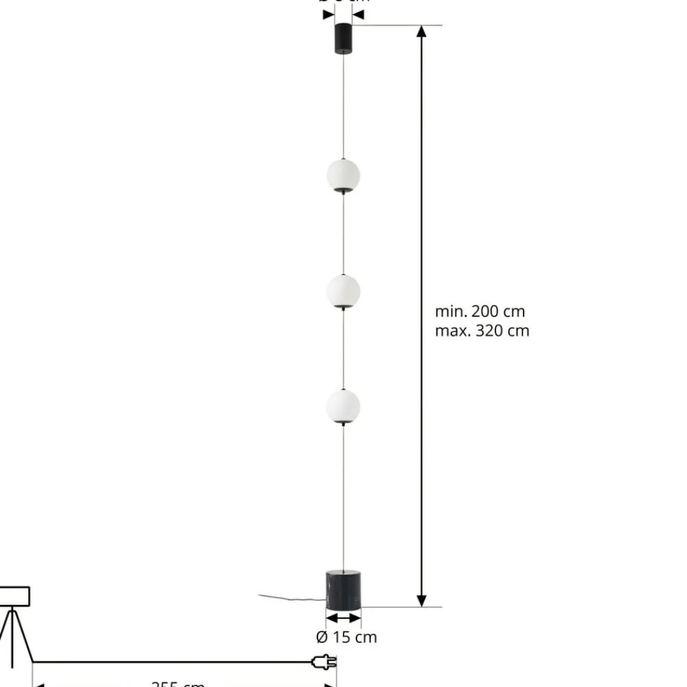 Lucande LED-gulvlampe Sphere, sort/opal, glas, dæmpbar