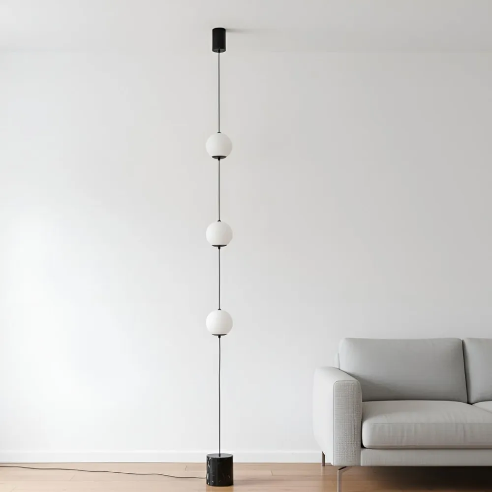 Lucande LED-gulvlampe Sphere, sort/opal, glas, dæmpbar