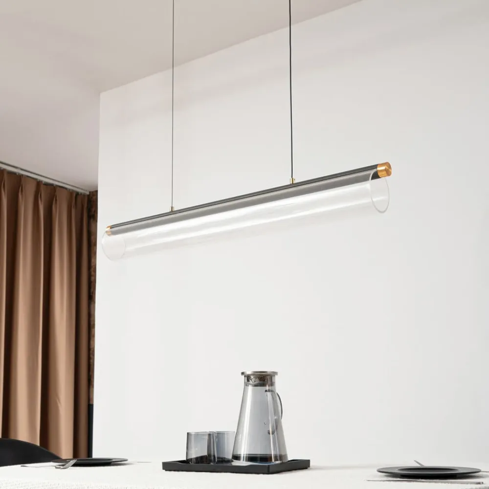 Lucande Pendellamper>LED-hængelampe Alania, transparent, metal, 86,5 cm