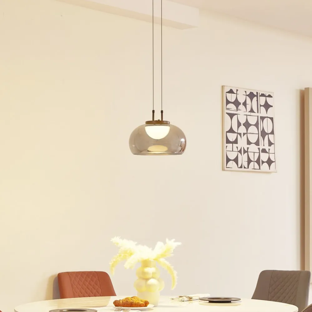 Lucande LED-hængelampe Dain, 1 lyskilde, røggrå, glas