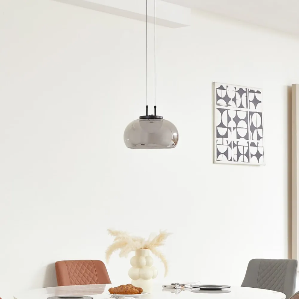 Lucande LED-hængelampe Dain, 1 lyskilde, røggrå, glas