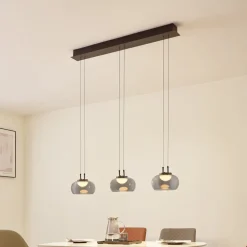 LED-hængelampe Dain, 3 lyskilder, røggrå, glas^Lucande Discount