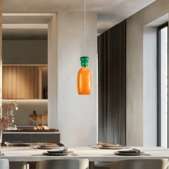 LED-hængelampe Fay, orange/mørkegrøn, glas, Ø 15 cm^Lucande New