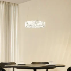 LED-hængelampe Glacis, krystal, Ø 40 cm, krom^Lucande Outlet