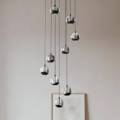 Lucande LED-hængelampe Hayley, sort, 9 lyskilder, glas