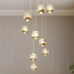 Lucande Pendellamper|Pendellamper>LED-hængelampe Hayley, Ø 40 cm, 9 lyskilder, guld, glas