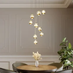 Lucande Pendellamper|Pendellamper>LED-hængelampe Hayley, Ø 40 cm, 9 lyskilder, guld, glas