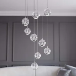 LED-hængelampe Hayley, Ø 40 cm, 9 lyskilder, krom, glas^Lucande Outlet