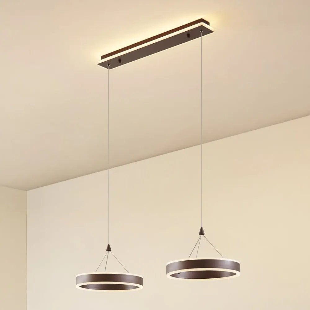 Lucande LED-hængelampe Kolo, 86 cm, 2 lyskilder, brun, dæmpbar