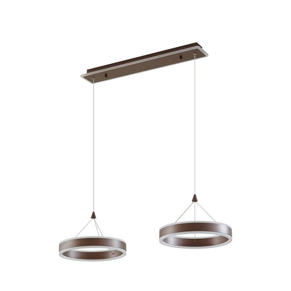 Lucande LED-hængelampe Kolo, 86 cm, 2 lyskilder, brun, dæmpbar