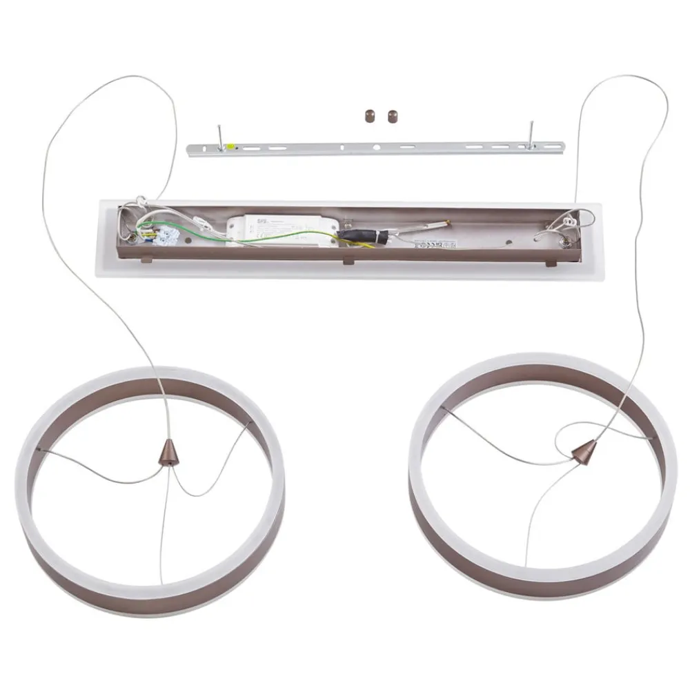 Lucande LED-hængelampe Kolo, 86 cm, 2 lyskilder, brun, dæmpbar