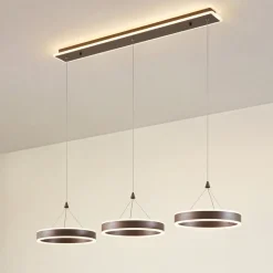 LED-hængelampe Kolo, 114 cm, 3 lyskilder, brun, dæmpbar^Lucande