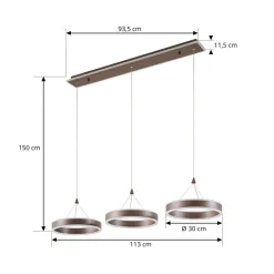 LED-hængelampe Kolo, 114 cm, 3 lyskilder, brun, dæmpbar^Lucande