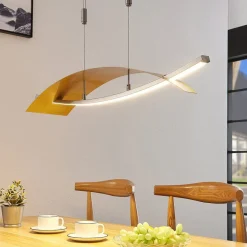 Lucande LED-hængelampe Marija, 91 cm, guldfarvet, dæmpbar