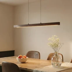 Lucande Pendellamper|Pendellamper>LED-hængelampe Nihalo, valnød, 122 cm, dæmpbar, CCT