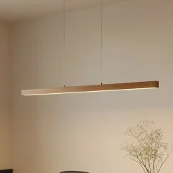 LED-hængelampe Nihalo, træ, 122 cm, dæmpbar, CCT^Lucande Hot