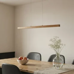 LED-hængelampe Nihalo, træ, 122 cm, dæmpbar, CCT^Lucande Hot