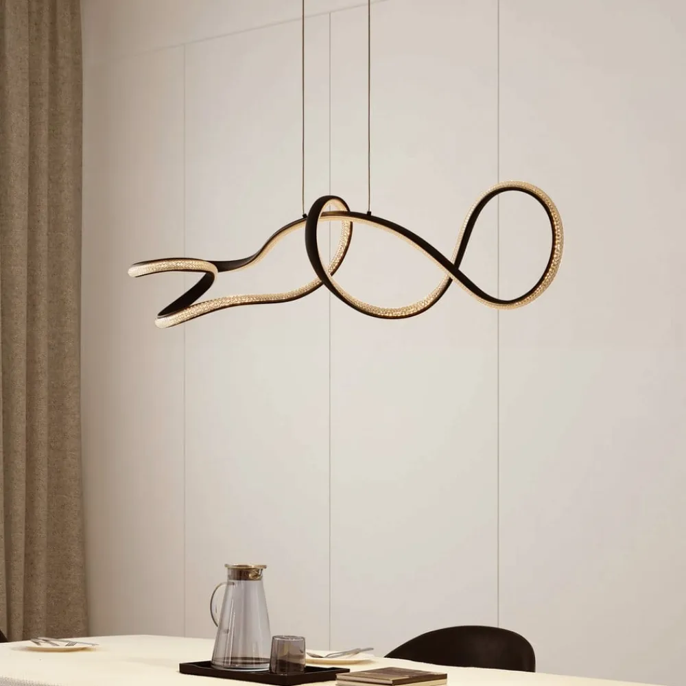 Lucande LED-hængelampe Rodado, sort, 110 cm, aluminium