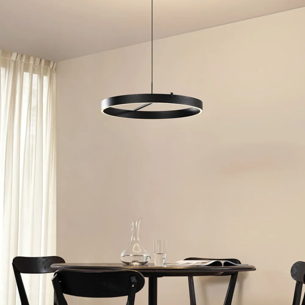 Lucande Pendellamper|Pendellamper>LED-hængelampe Rovan, Ø 60 cm, sort, CCT, dæmpbar