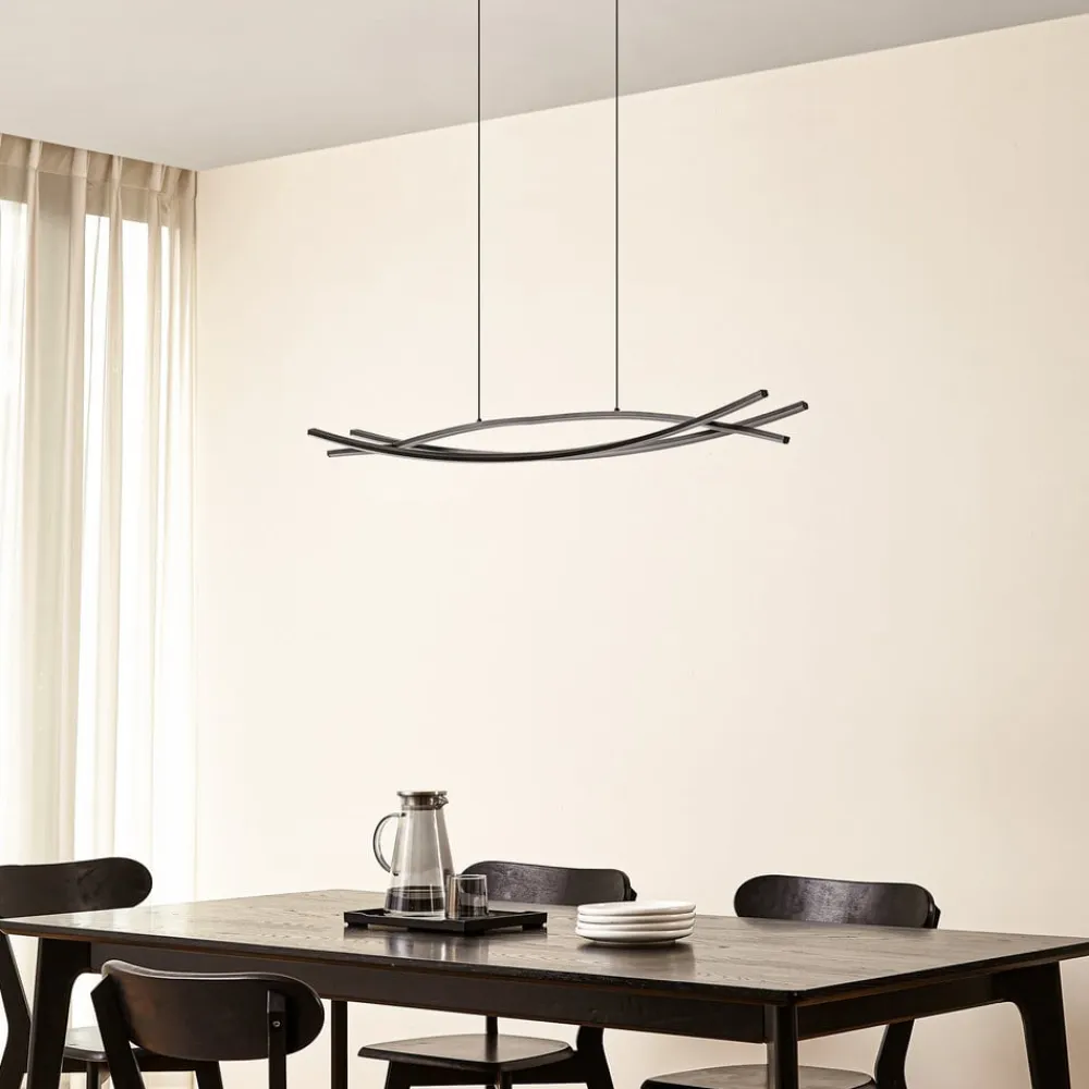 Lucande LED-hængelampe Sayori, 98 cm, sort, dæmpbar