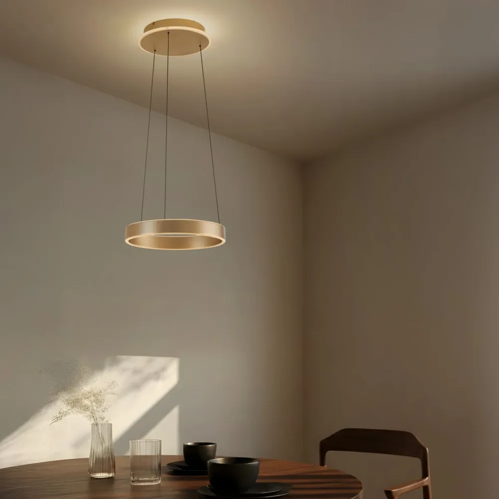 Lucande Pendellamper|Pendellamper>LED-hængelampe Tindra, Ø 40 cm, guld, dæmpbar