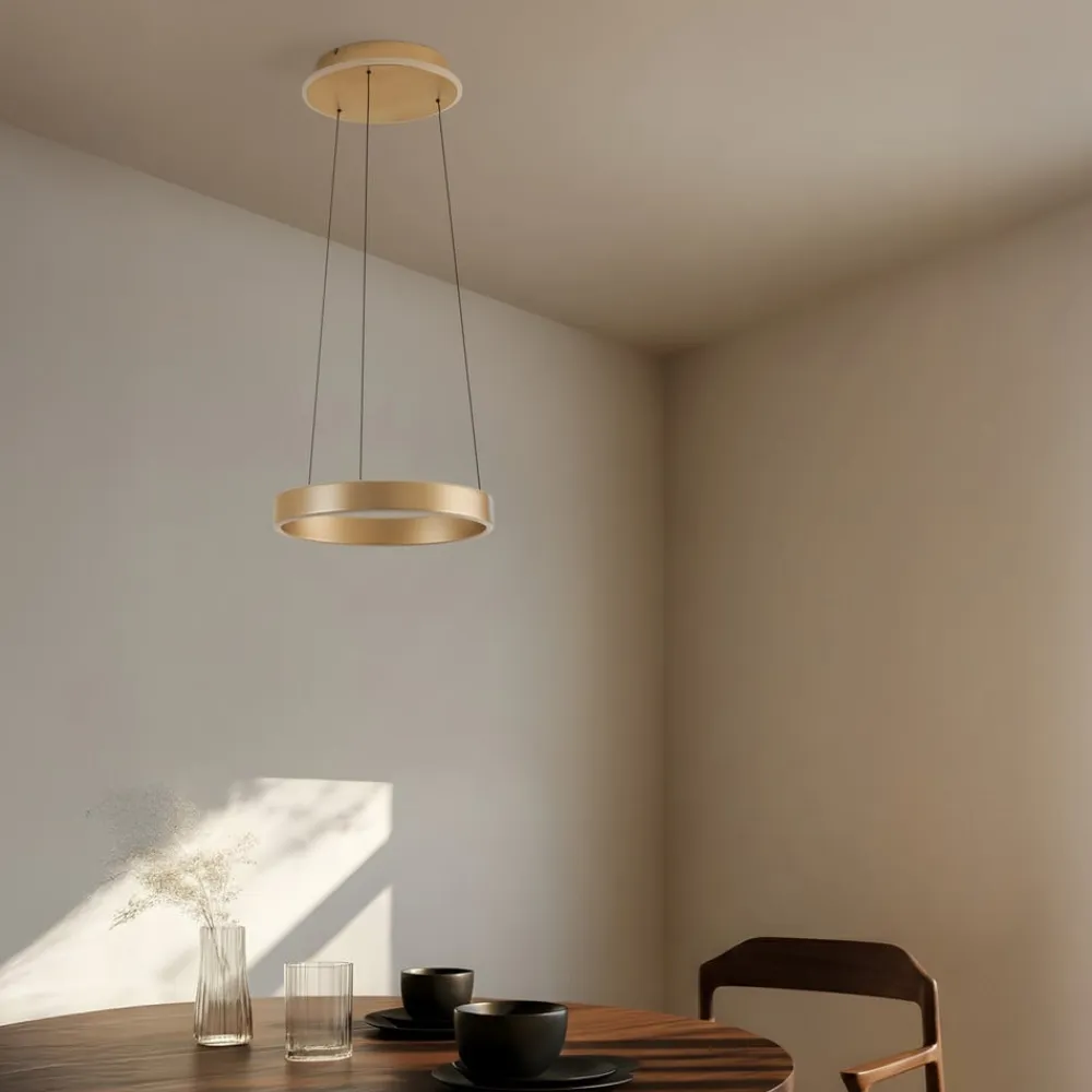 Lucande Pendellamper|Pendellamper>LED-hængelampe Tindra, Ø 40 cm, guld, dæmpbar